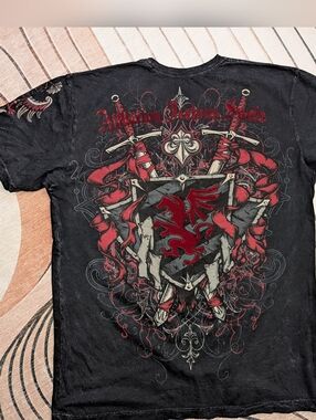 Affliction Jealous Souls Sword T-shirt Black With Red Velvet And Studs,  2XL